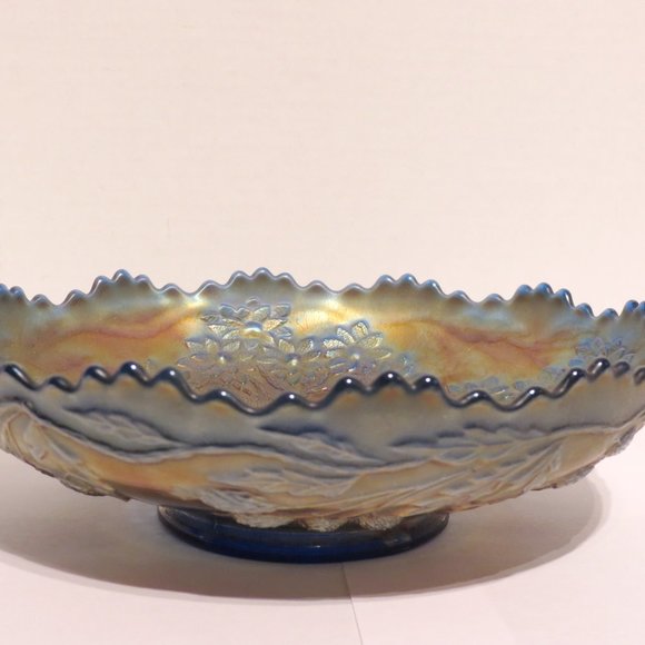 Antique Fenton Cobalt Carnival Glass Orange Tree Ice Cream Bowl - Picture 2 of 5